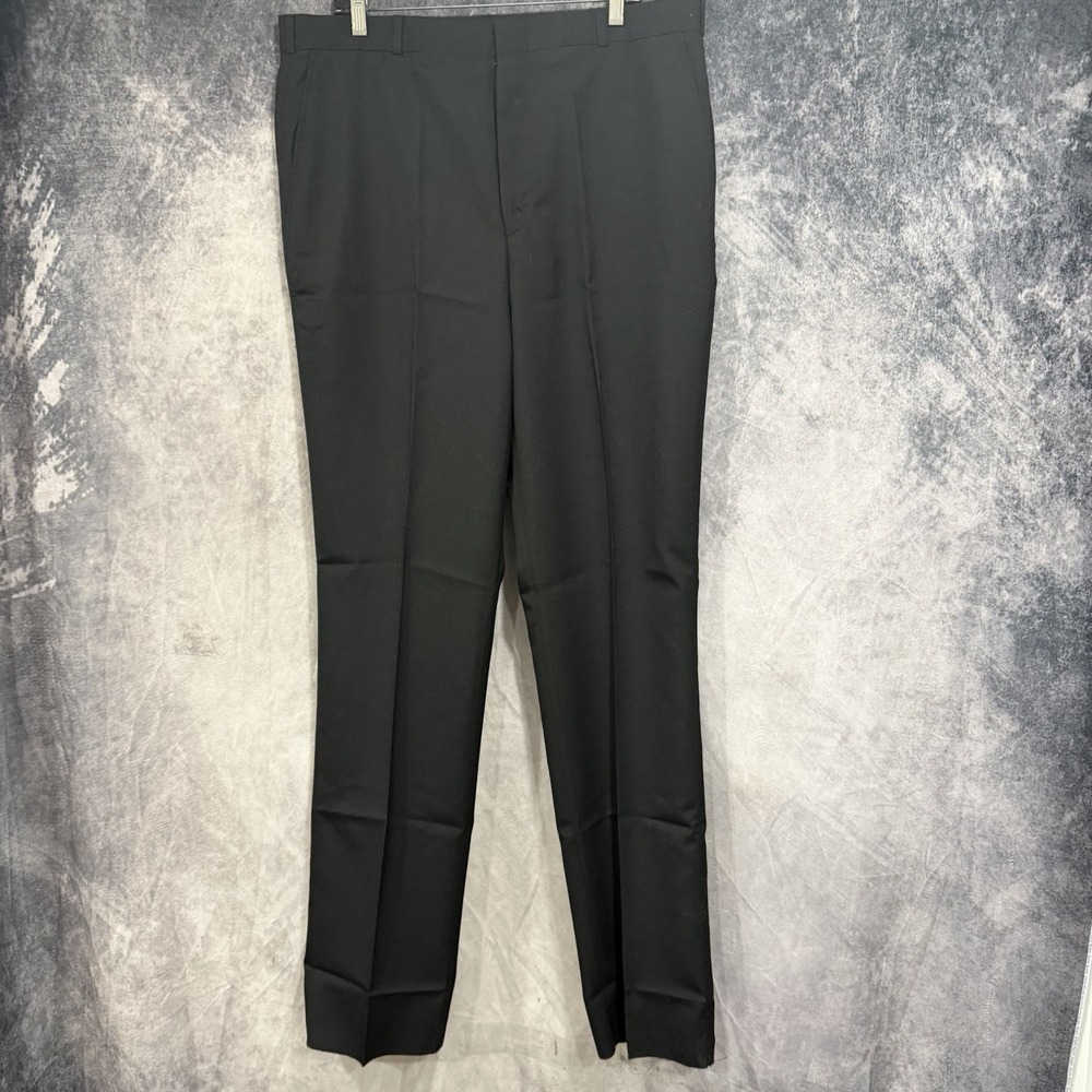 Lands’ End Men’s Dress Pants 38 Black Worsted Wool Blend Flat Front New Unhemmed
